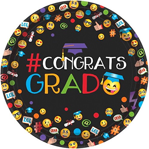 Amscan Cool Graduation #Congrats Grad Emoji Round Plates Party (Pack of 60), Multicolor, 9"
