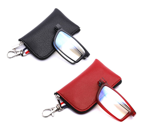 GOOSEN 2-Pack Reading Glasses for Women Men, Keychain Bags Compact Folding Readers, Clear Lens Blue light Glasses Spring Hinge, Black Red 3.5 x