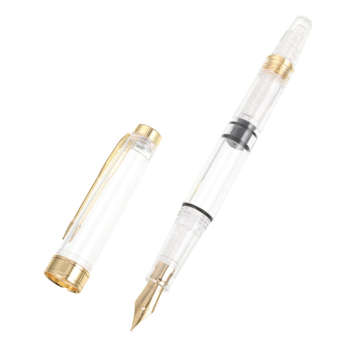 EUIOOVM Piston Fountain Pen Upgrated Piston Filling Pen Extra Fine Nib Transparent Body Office Writing Pen with Gold Clip Standard Calligraphy