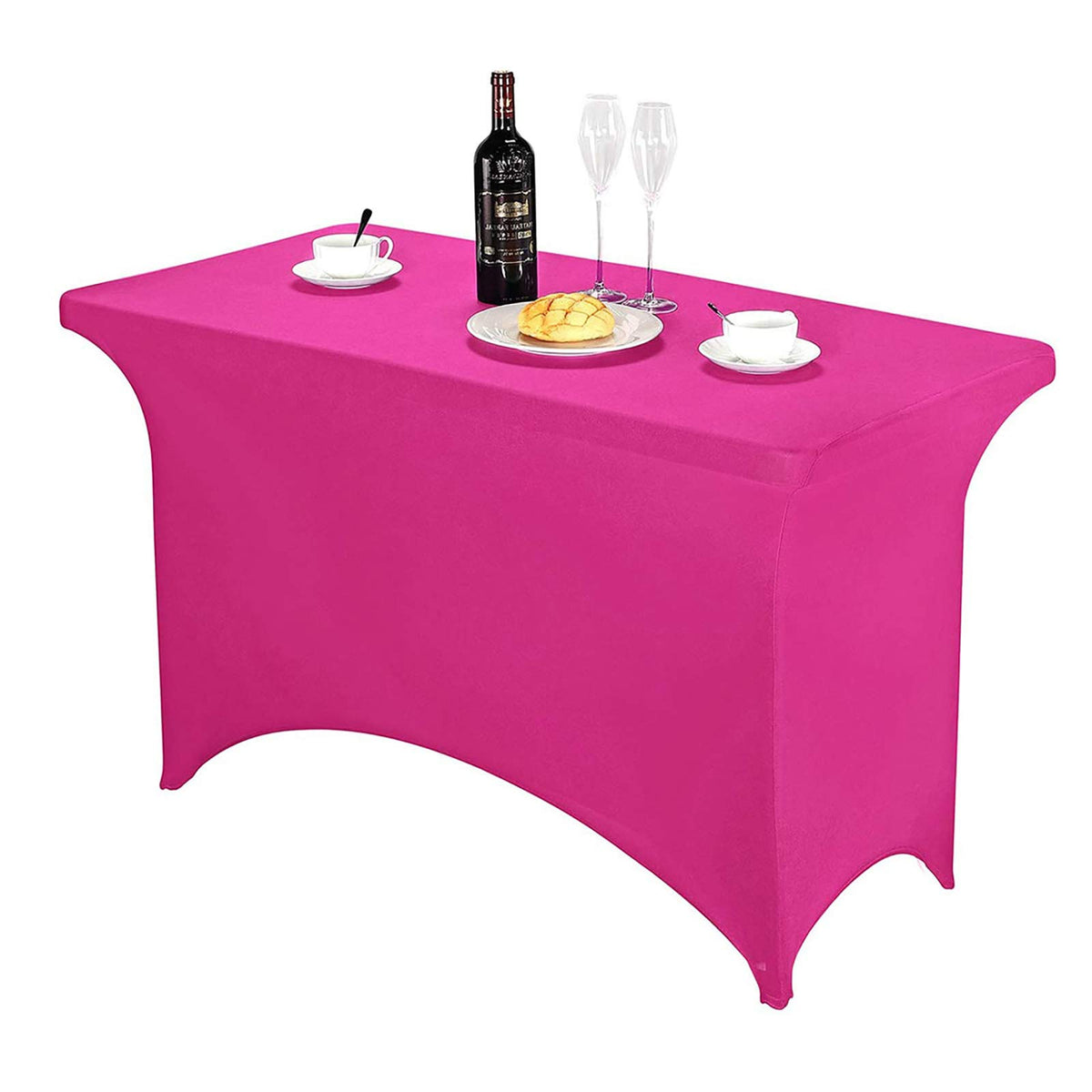 GEBIN Rectangular Stretch Tablecloth, Spandex Tight Fit Table Cover, 4/6/8ft Foot Rectangular Fit Wedding Banquet Trestle Table. (Pink,6FT)