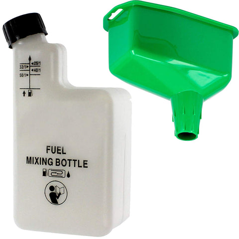 SPARES2GO 1L Mixing Bottle for Fuel/Oil + Funnel with Rigid Tapered Spout for Car/Motorbike/Moped (1L)