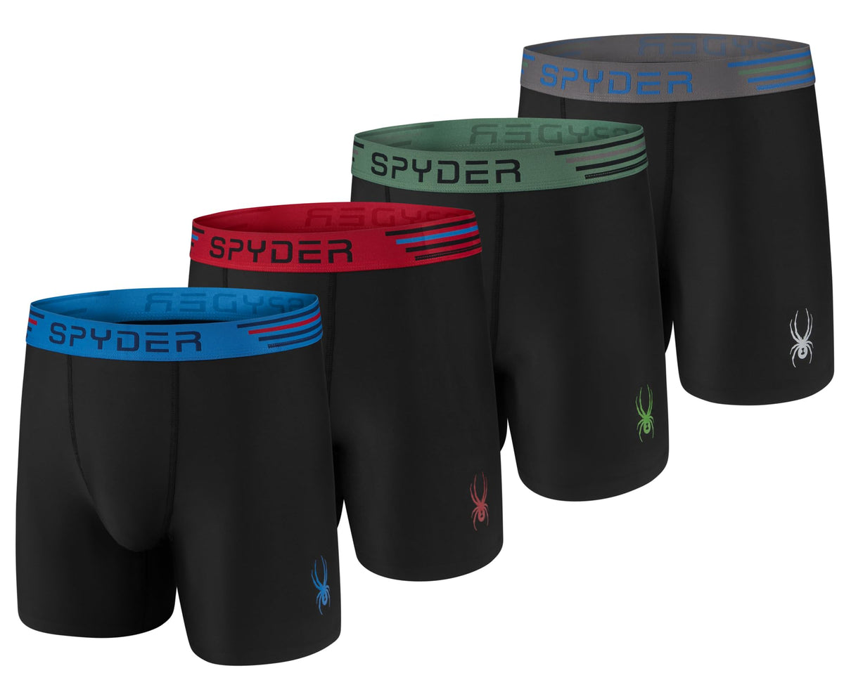 Spyder Mens Boxer Briefs 4 Pack Poly Spandex Performance Boxer Briefs Underwear/Bonded Hem Boxer Briefs (Black/Black/Black/Black, Small)