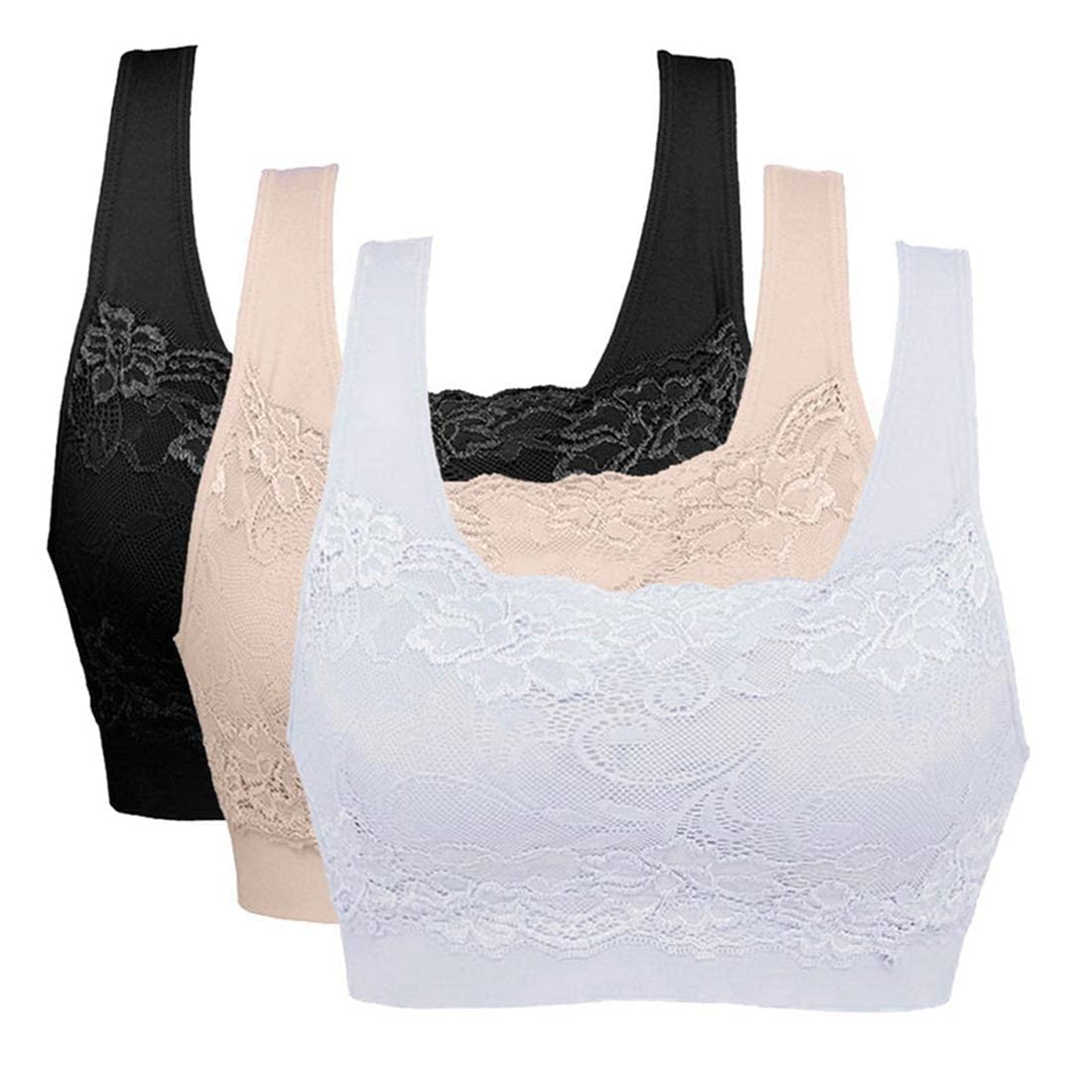 Litthing Women Sports Bra Seamless Comfortable Soft Breathable Ladies Lace Bras Removable Padded Tops Push up Underwear Packs for Yoga Fitness Exercise