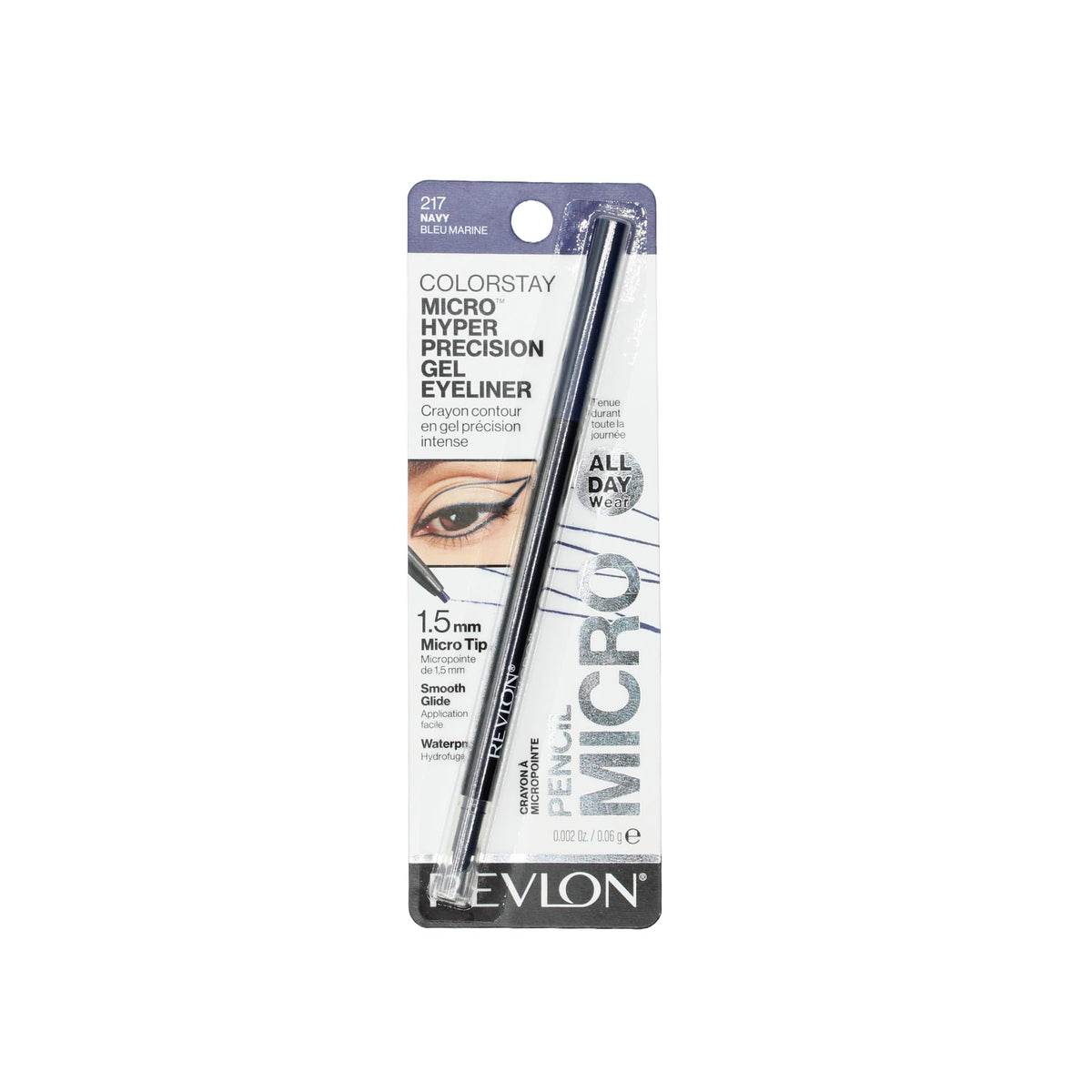 REVLON Gel Eyeliner, ColorStay Micro Hyper Precision Eye Makeup with Built-in Smudger, Waterproof, Longwearing with Micro Precision Tip, 1.5mm, 217 Navy, 0.01 Oz - 1 Count