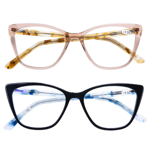 AQWANO Oversized Blue Light Block Reading Glasses Women, Stylish Cateye Computer Readers Designer Anti Glare UV Filter,0.0