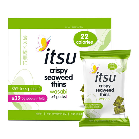 Itsu Wasabi Flavour Seaweed Thins | Crispy Seaweed Thins | 5 g (Pack Of 18) | Vegan, Low Calorie, Healthy Snack