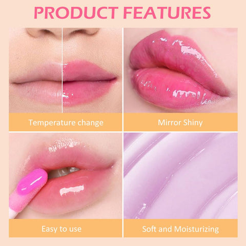 evpct 3Pcs Apple Watermelon Grapes Mini Clear Color Changing Lip Oil Tinted Lip Gloss Set for Women Girls Lip Balm Tint Stain Glaze Pack Lipstick Magic labiales magicos brillos para labios