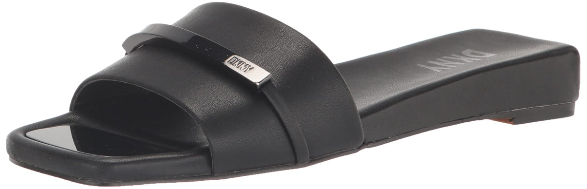 DKNY Women's Comfortable Chic Shoe Alaina Flat Sandal, Black, 7.5