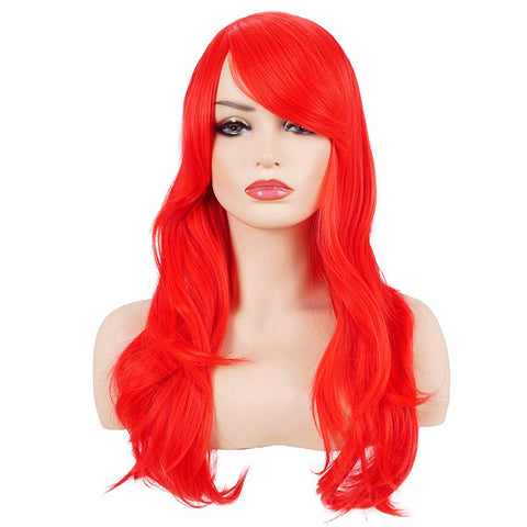 morvally 23" Long Wig Big Wavy Heat Resistant Synthetic Straight Hair with Bangs for Cosplay Costume Halloween Party (Red)