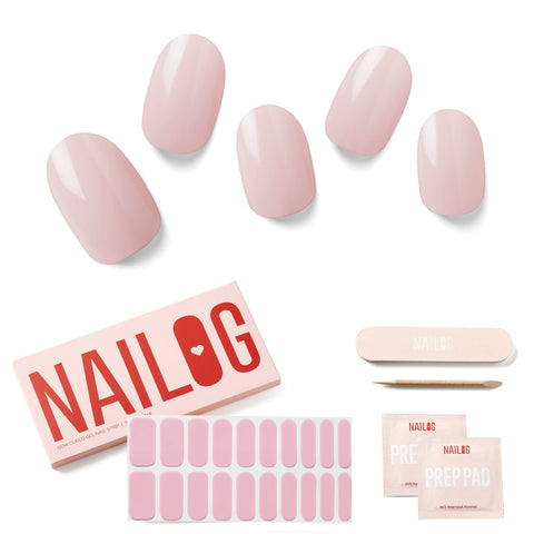 NAILOG Semi Cured Gel Nail Strips (20 Extra Long Polish Stickers/Wraps) | Glossy & Long Lasting Soft Gel Finishing Nail Strips | Camellia