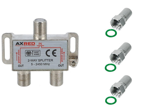 Anadol AXRED Satellite Splitter 2-Way + 3x F-Connectors for Distribution of 1 Antenna Signal to 2 Devices (Receiver/TV/FM Radio) 2-Way Satellite Splitter
