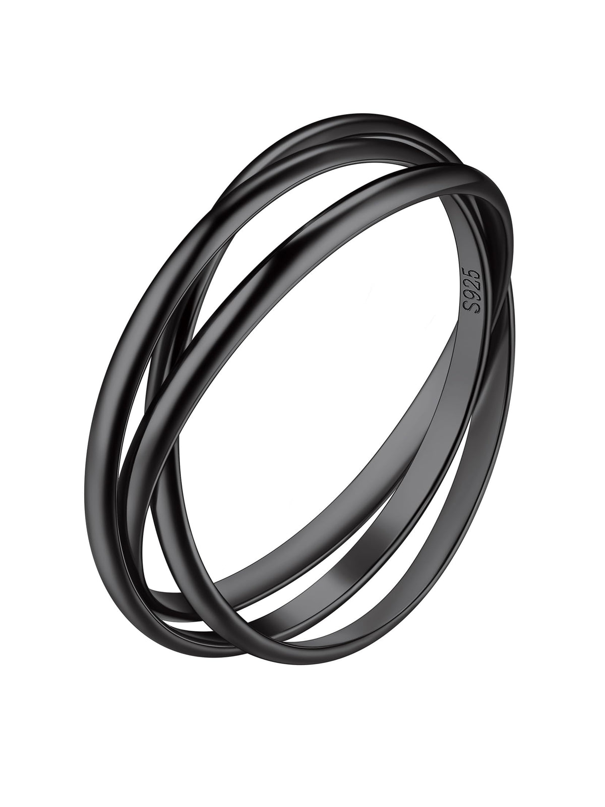 Suplight Triple Band Rings Rolling Interlocked Rings for Women Men,925 Sterling Silver Black Plain Dome Fidget Wedding Ring Size 11 with Jewelry Box