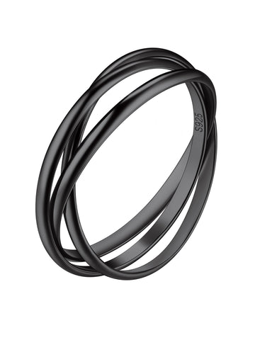 Suplight Triple Band Rings Rolling Interlocked Rings for Women Men,925 Sterling Silver Black Plain Dome Fidget Wedding Ring Size 11 with Jewelry Box