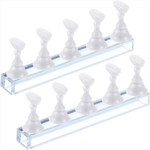 2 Sets Acrylic Nail Display Stand Nail Tip Practice Holder Magnetic Nail Practice Stand Fingernail DIY Nail Art Stand for False Nail Tip Manicure Tool Home Salon Use (White)