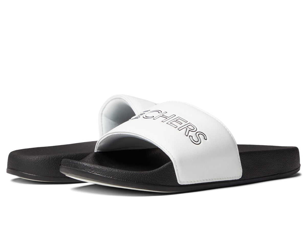 Skechers Women's Shower Slide Sandal, White/Black, 9