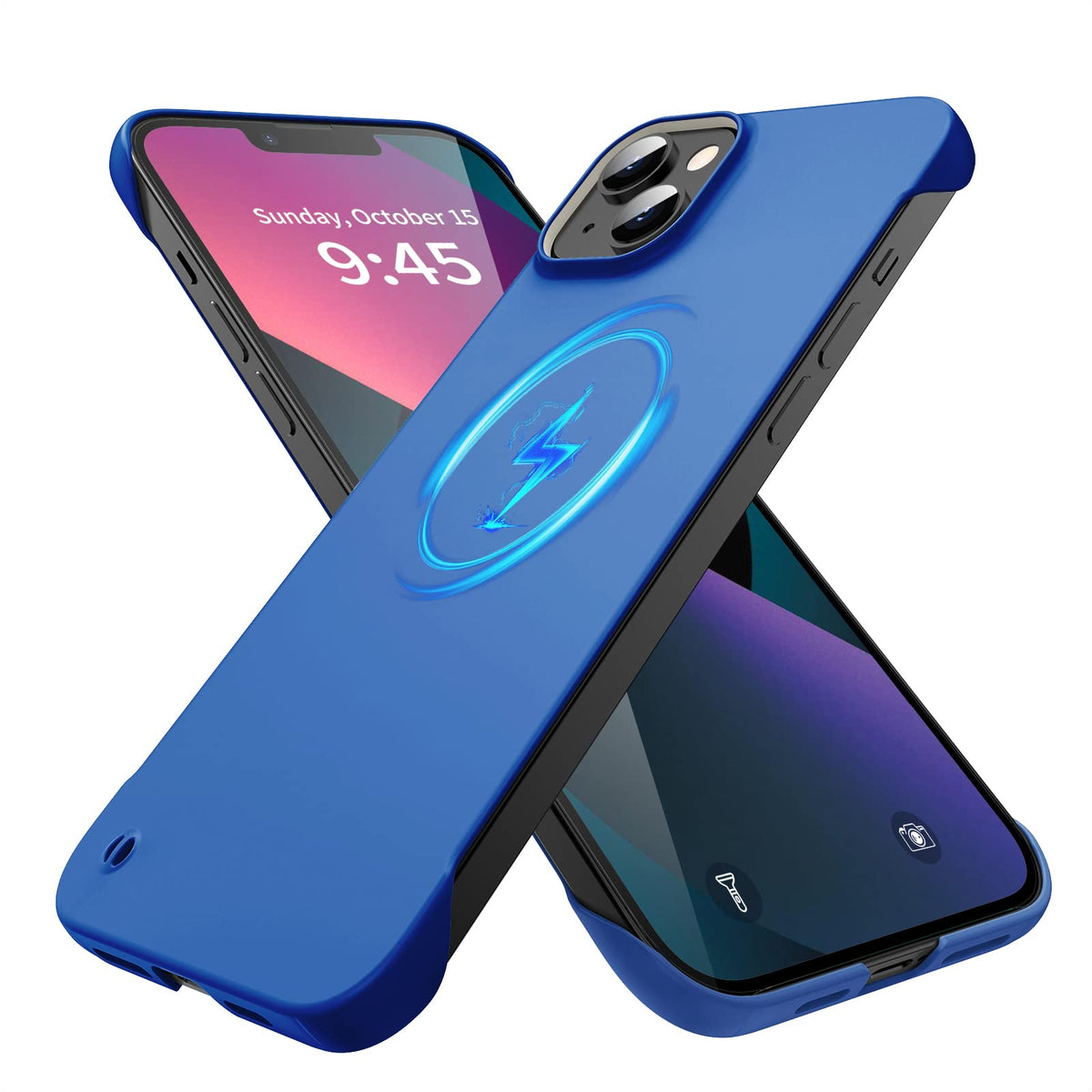 GRECAZO Magnetic Slim Case Fit for iPhone 13 Phone Case 6.1"(2021) Ultra-Thin Lightweight Durable Frameless Matte Hard MagSafe Cover Case with Pull Ring Shockproof Non Slip Rope-Blue