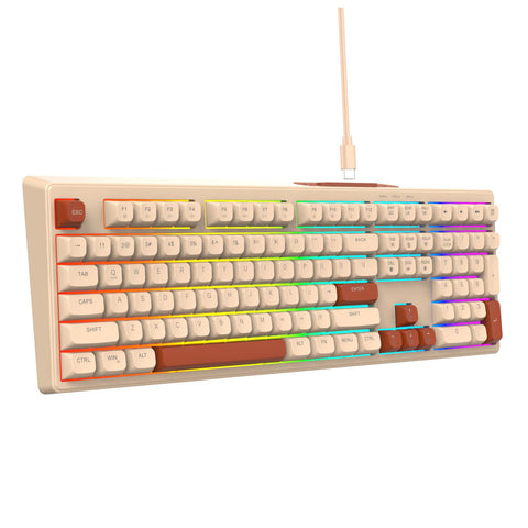 Gaming Keyboard, Plug and Play RGB Backlit Keyboard 108 Keys Silent for Home (Milk Tea Color)