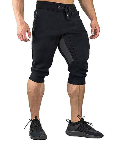 YSENTO Men's Casual Cotton Shorts 3/4 Jogger Capri Cropped Pants Below Knee Shorts with Pockets Black Size 34