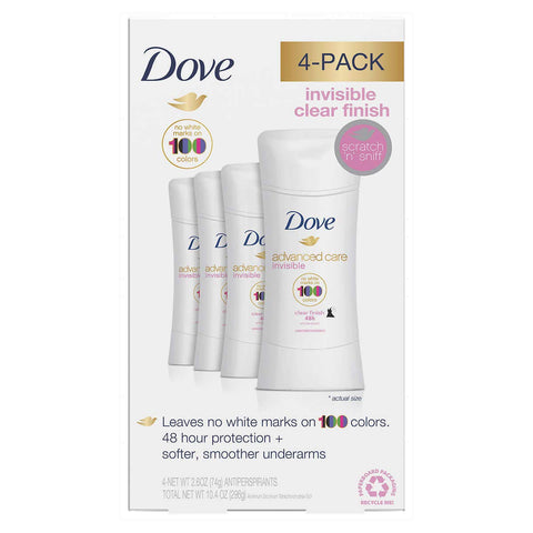 Dove Advanced Care 100 Colors Clear Finish Antiperspirants 4 Pack 2.6 Ounce Net Wt 10.4 Ounce