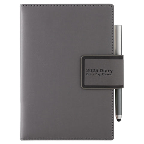 Mljtoyo 2025 Diary,Diary 2025 A5 Page a Day, Productivity Daily Planner, Agenda Organiser A5 Day to Day Planner from Jan to Dec 2025 with Pen Set,Colourful Monthly Tabs, Stickers,3Bookmarks,Grey