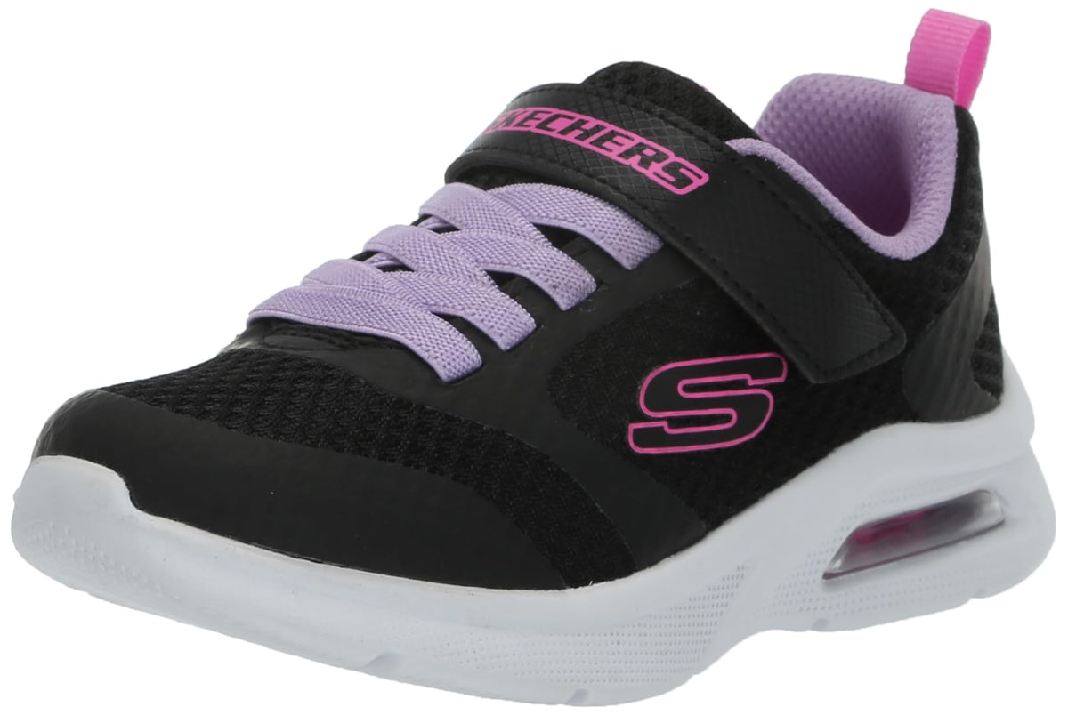 Skechers Girls Microspec Max Sneaker, Black/Lavender, 10.5 Little Kid