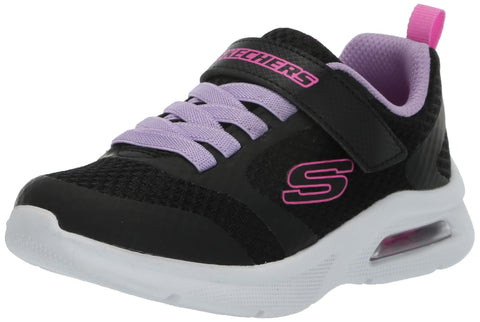Skechers Girls Microspec Max Sneaker, Black/Lavender, 10.5 Little Kid