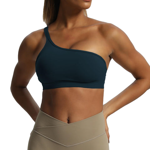 Aoxjox Women's Workout Sports Bras One Shoulder Astoria Asymmetrical Bra Fitness Training Gym Yoga Crop Tank Top (Blueberry, X-Small)