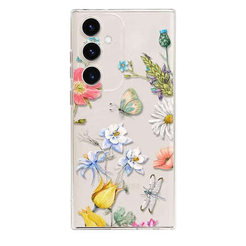 Rnrieyta Miagon Creative Flower Case for Samsung Galaxy A55 5G,Butterfly Leaves Floral Flowers Series Cover Clear Transparent Back Case Soft TPU Bumper for Girls Women
