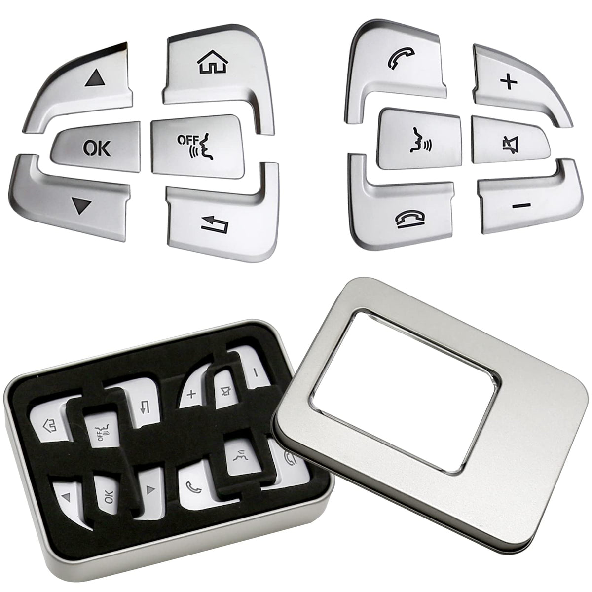 Vkinman 12Pcs Car Steering Wheel Button Sticker Trim Replacement for Mercedes Benz C V GLC Class W205 X205, Silver