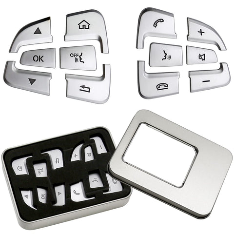 Vkinman 12Pcs Car Steering Wheel Button Sticker Trim Replacement for Mercedes Benz C V GLC Class W205 X205, Silver