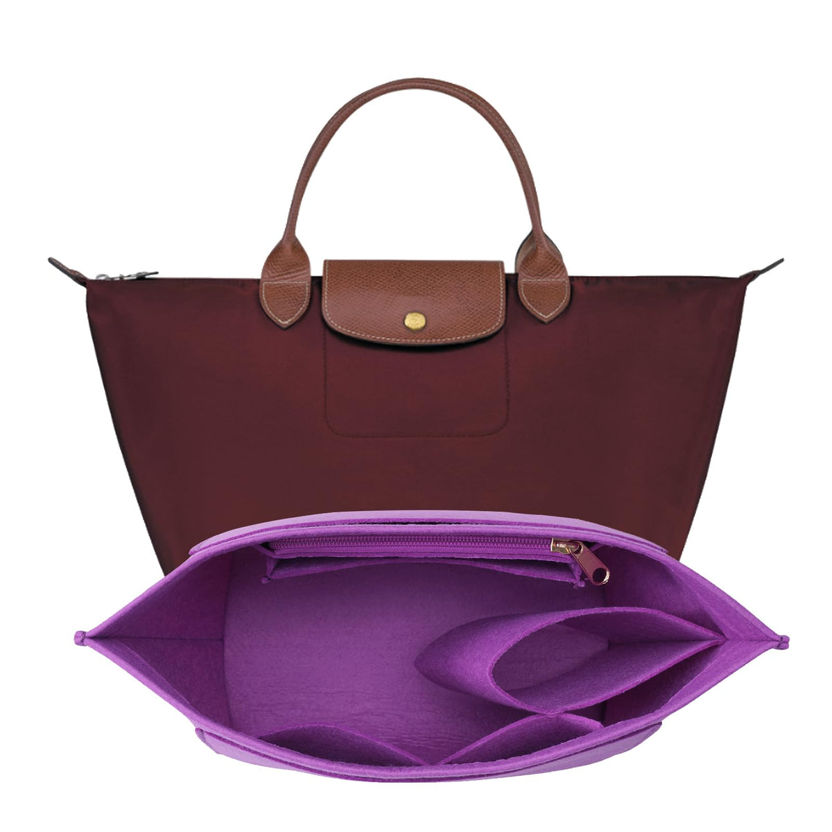 LOUKAYCCI Felt Purse Organizer Insert for Longchamp Le Pliage M Handbag Insert (Medium,Light purple)