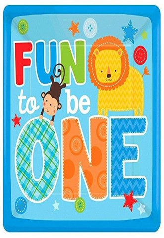One Wild Boy Birthday Party Square Dinner Plates Tableware, 8 Pieces, Made from Paper, Multi-colored, 10" by Amscan