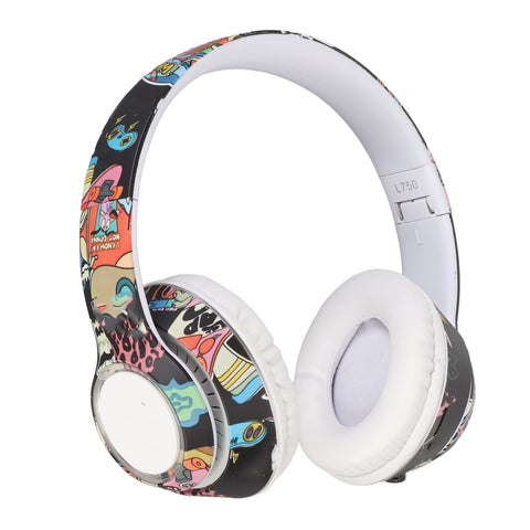Over Ear Gaming Headphone, HiFi Stereo Volume Control Graffiti Wireless Headset Support Memory Card Powerful Bass Adjustable Headband for Tablet for PC