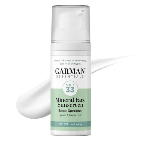 GARMAN ESSENTIALS Mineral Sunscreen Face Lotion SPF 33, All Natural Sunscreen with Zinc Oxide, 98% Organic Ingredients, Reef Safe, Broad Spectrum, Water Resistant, 1.7 fl oz