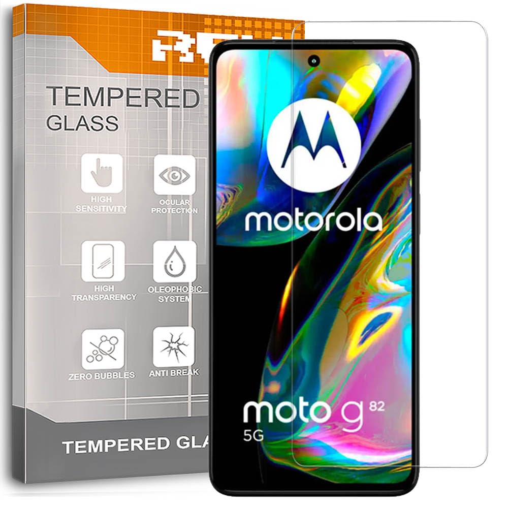 REY Pack of 2 Tempered Glass Screen Protectors for Moto G82 5G, Screen Protector, Screen Protector 9H+ Hardness, Anti-Scratch Oil Bubbles