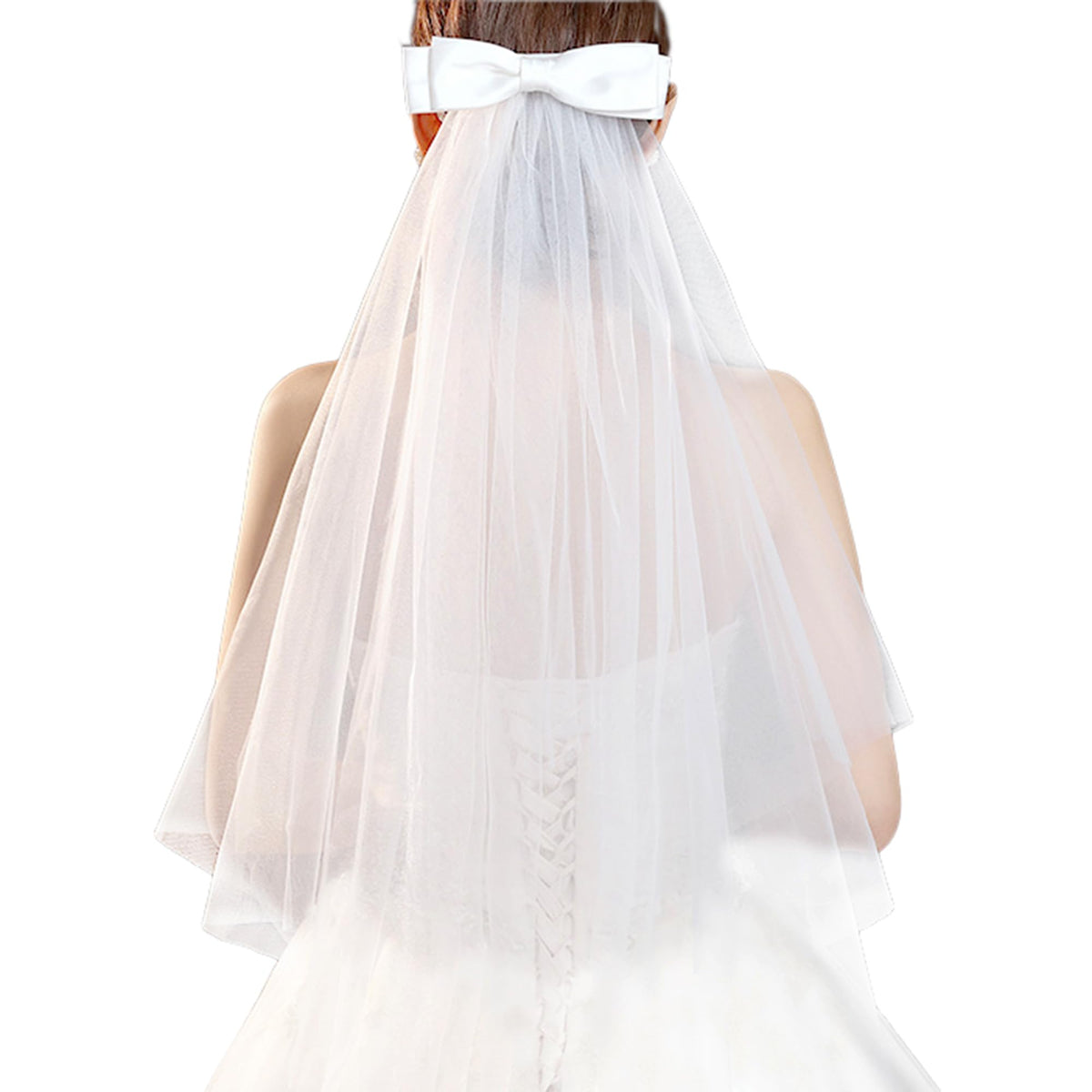 YAEISM Bridal Veil Bow Bachelorette Party Veil White Bow Wedding Veil Clip Elegant Tulle Double Layer Bride Hair Clip for Women Girls
