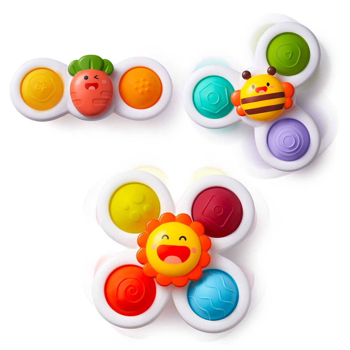 LiKee Strong Suction Cup Fidget Spinnerz Sensory Bath Toys for Baby 6 12 18 Months Airplane Car Travel Table & Window Toys for 1 2 Year Old Toddler Boys and Girls