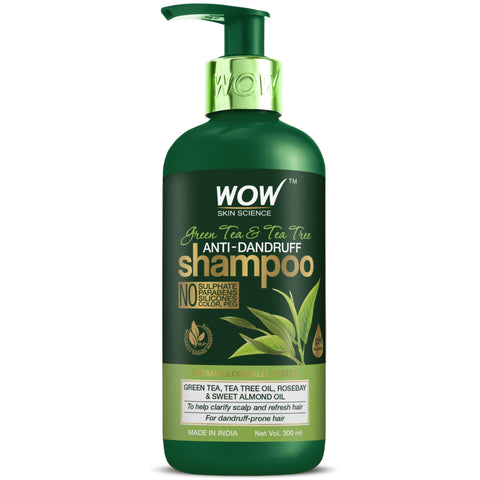 WOW Skin Science Green Tea & Tea Tree Anti-Dandruff Shampoo - NO Sulphates, Parabens, Silicones, Color & PEG - 300 ml