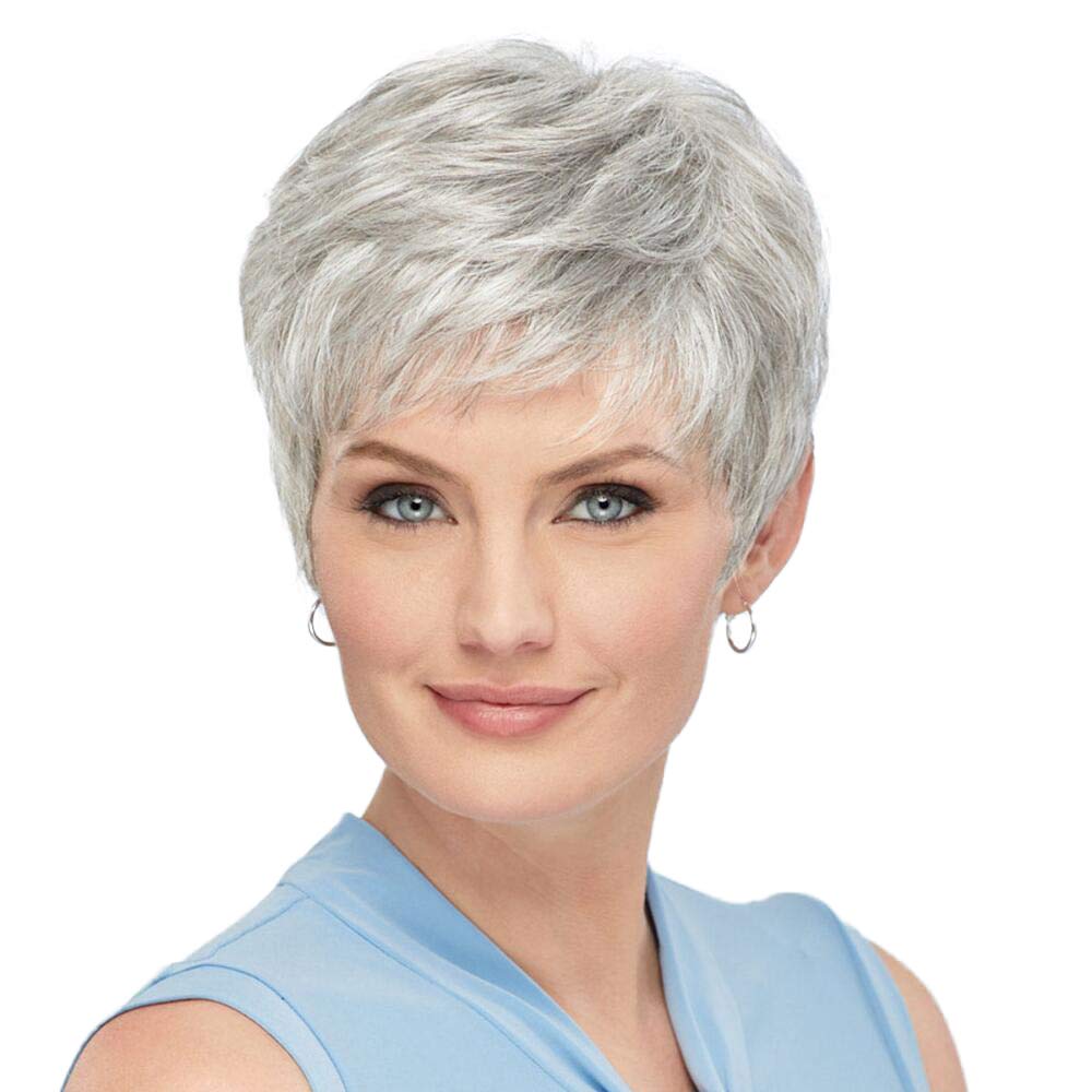 HAIRCUBE Silver Grey Human Hair Wig Natural Short Wigs for Women Party or Daily Wear