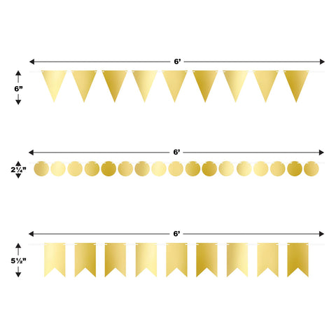 Beistle 53585-GD Foil Mini Streamer Kit, 6" x 18', Gold