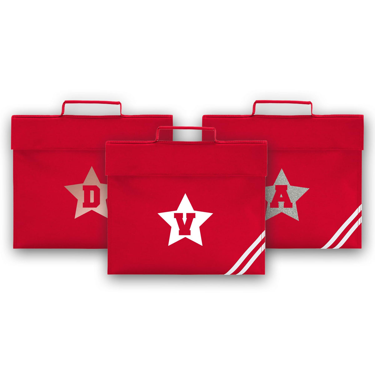 Personalised Book Bag School Kids Childrens Boys Girls Junior Toddlers Any Name Glitter Lunch Organiser Swimming P.E Bag Star (Red)