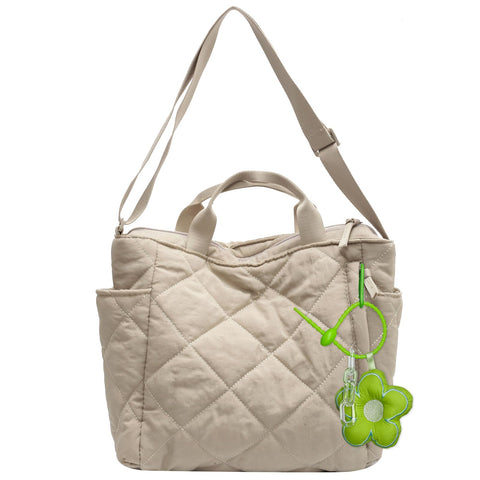Sumeiwill Puffer Tote for Women Quilted Hobo Tote SlingBag Lightweight Nylon Padded Crossbody Shoulder Baggu CrescentBag, A-beige