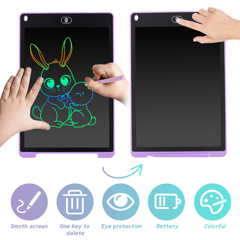 Coolzon LCD Drawing Tablet for Kids, 12 Inch Colourful Writing Pad Toddler Toys Erasable Doodle & Drawing Pad Writing Tablet Kids Travel Games for 2 3 4 5 6 7 Year Old Boys Girls (Purple)