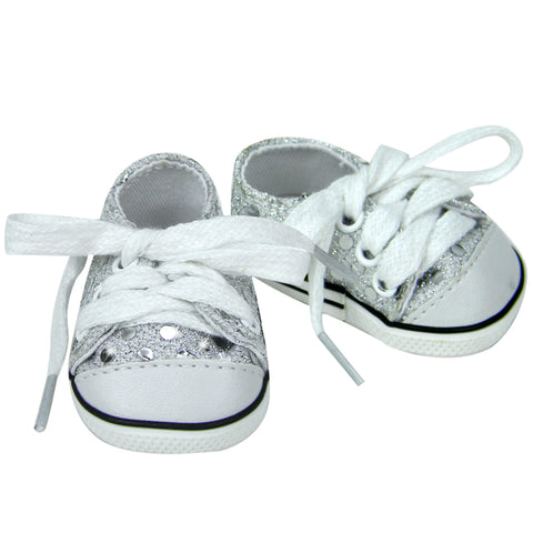 Sophia's s Doll Sequin Tennis Sneaker with Laces and Imitation Leather Toe Cap Shoes for 18" Dolls, Silver