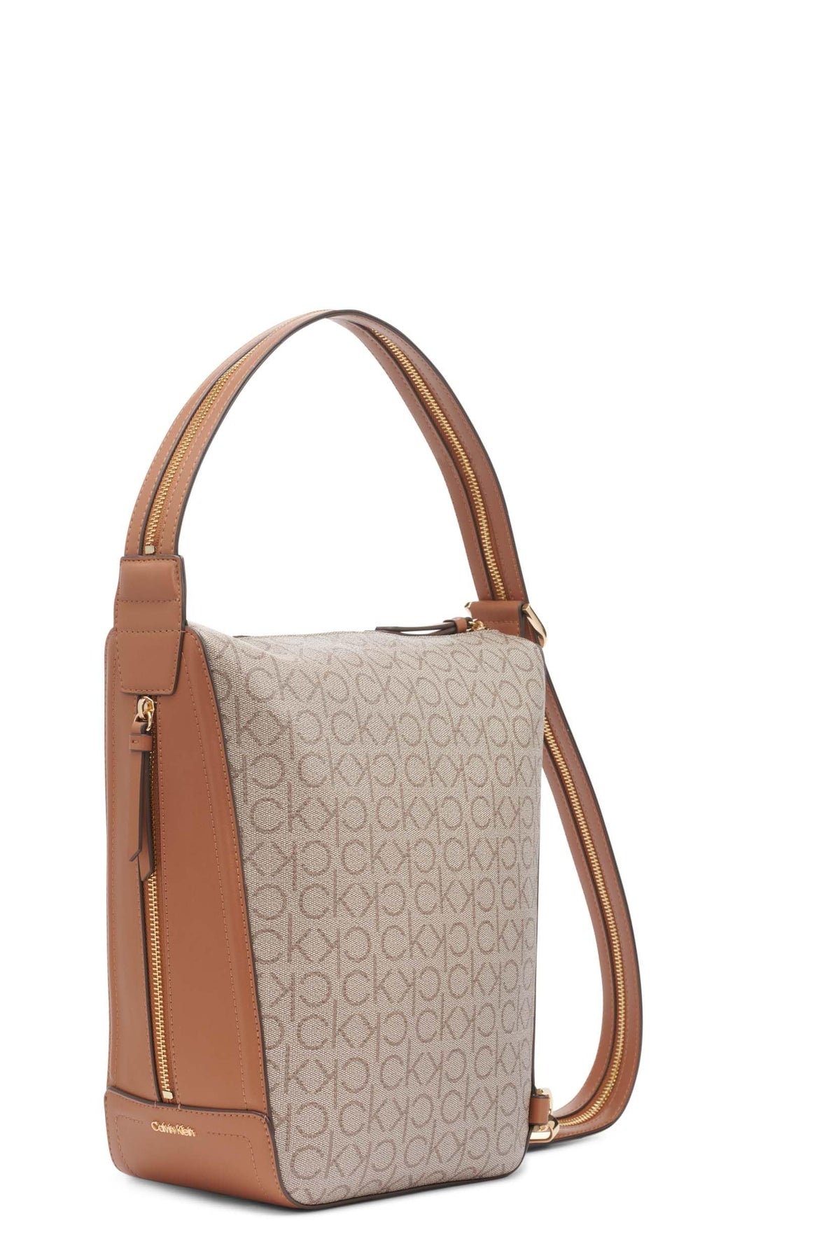 Calvin Klein Moss Convertible Sling Backpack & Hobo Shoulder Bag, Almond/Taupe/Caramel, One Size