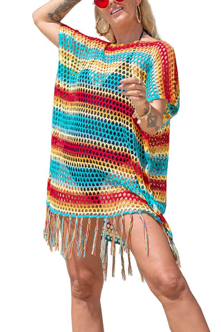 YouKD Women's Boho Tunic Tops See-Through Poncho Summer Beach Cover Up Dress One Size
