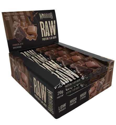 Warrior Raw Protein Flapjacks - 12 Bars x 75g Each - Packed with 20g of Protein - Low Sugar, High in Fibre (Choc Brownie)