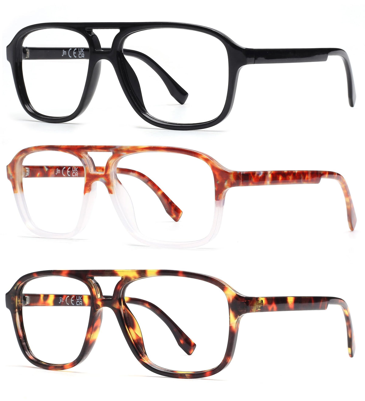 JM 3 Pack Oversized Aviator Reading Glasses for Women Men, Retro Square Blue Light Computer Readers +1.5