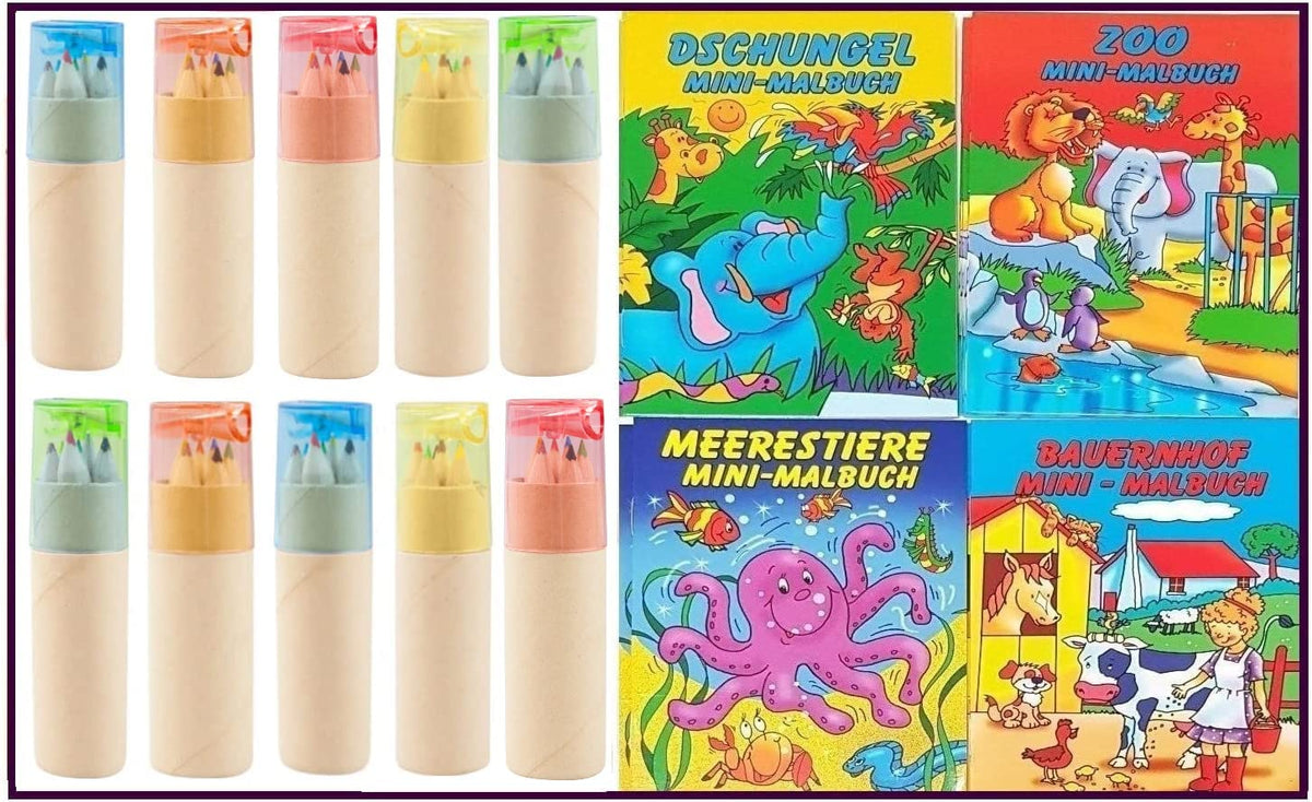 Libetui 10 Sets Colouring Books and Colouring Pencils with Sharpener for Children Colouring Books Hort Kita Wedding Restaurant Gift Party Bag Birthday Mini Colouring Books Multicoloured