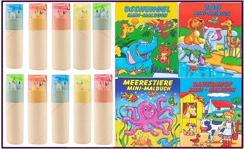 Libetui 10 Sets Colouring Books and Colouring Pencils with Sharpener for Children Colouring Books Hort Kita Wedding Restaurant Gift Party Bag Birthday Mini Colouring Books Multicoloured